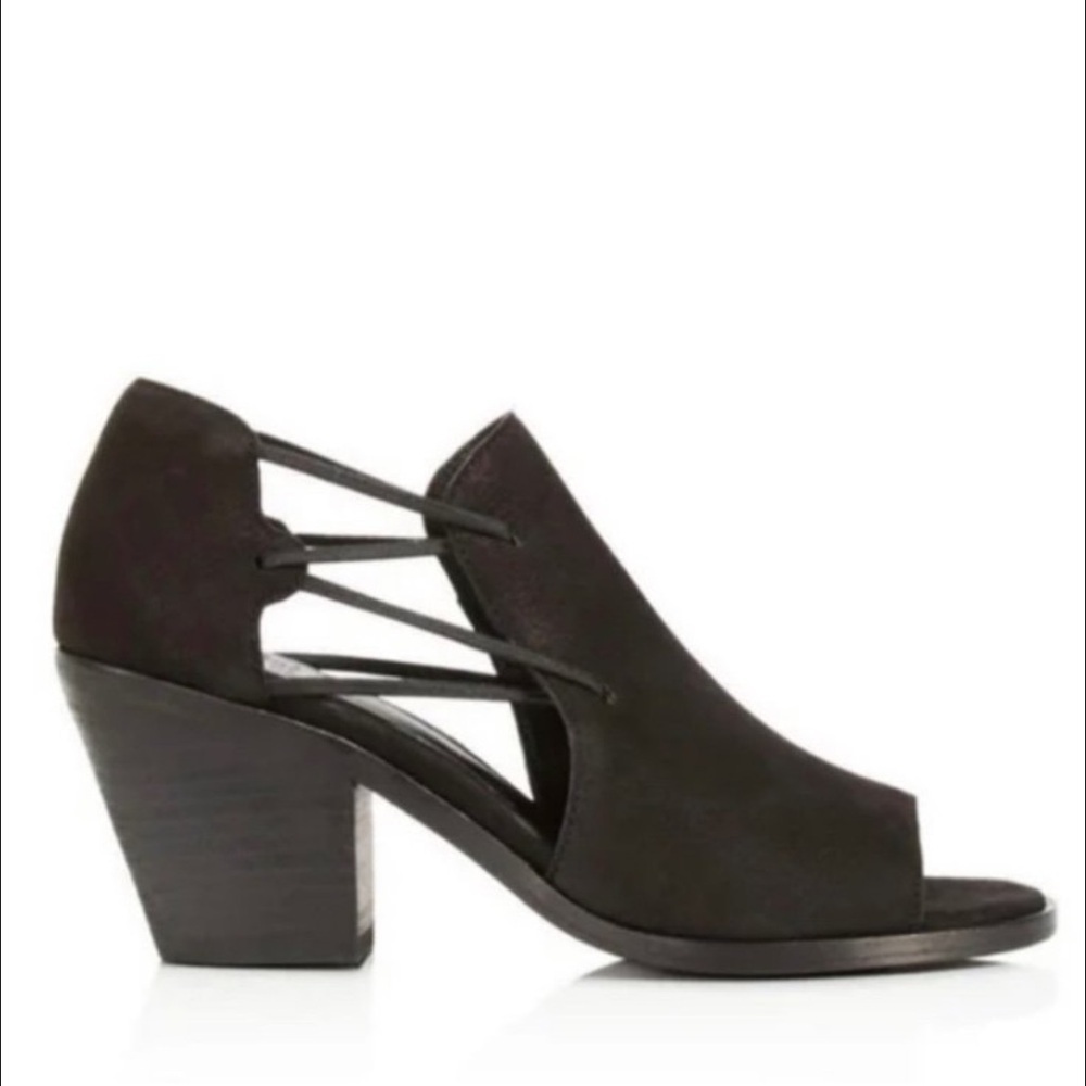 Eileen Fisher Nikki Peep Toe Block Heel Sandal black suede comfy office women 9M
